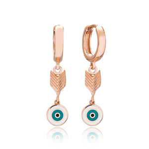 Boucles d'oreilles pendantes en argent sterling 925 faites à la main, motif œil en forme de flèche, émail turc, vente en gros - Product Image 1