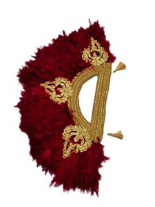 Gran oferta, abanico de mano de plumas grandes, estilo de arte popular azul, decoración de bordado al mejor precio para bodas, baile hecho de poliéster Modal - Product Image 2