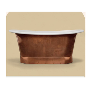 Baignoire autoportante rectangulaire élégante en cuivre, finition émail blanc, durable, écologique, de luxe, faite à la main, style antique - Product Image 1