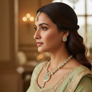 Conjunto de Collar y Aretes de Piedra Verde Menta Elegante de Alta Demanda para Eventos Nocturnos o Banquetes Disponible a Precio de Fábrica - Product Image 1