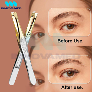 Pinzas para cejas inclinadas de acero inoxidable totalmente personalizadas, servicio OEM ODM de calidad superior de buen proveedor con tarifa al por mayor - Product Image 4