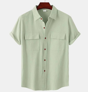 Camisas de Vestir de Manga Corta con Botones para Hombre, Tejido Transpirable de Alta Calidad, 100% Algodón, Estilo Urbano, Primavera - Product Image 2