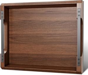 Plateau de service et de rangement en bois massif de qualité supérieure avec poignées latérales en métal, finition lisse, pour cuisine, salle à manger, table basse, décoration intérieure - Product Image 1