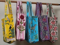 Sac fourre-tout réutilisable en coton léger imprimé à la main, style bohème multicolore, avec poignées en corde de coton, pour femme, écologique, usage quotidien