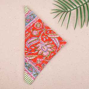 Hand Block Printed Cotton <b>Bandana</b> Bohemian Summer Neck Accessory Unisex Red Head Wrap Beach <b>Bandana</b> - Product Image 4