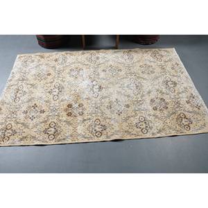 Alfombra de lana Beige Vintage, alfombra de felpa rectangular de área grande, diseño de retazos hecho a mano, respaldo de látex para habitación de pasillo, 3,8x6,6 pies - Product Image 3