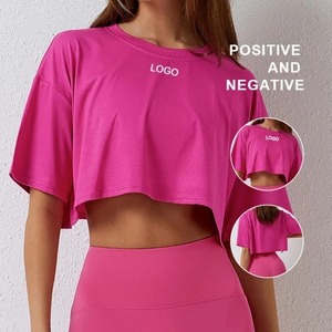 T-shirt court en coton modal personnalisé Haut court d'été uni pour femmes T-shirt uni avec manches cousues pour femmes - Product Image 5