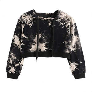 Venta al por mayor de moda Crop Drop Shoulder Hoodie para mujer de gran tamaño personalizado Logo pulóver sudadera de fábrica OEM ODM - Product Image 2