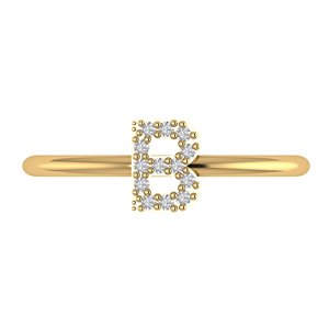 Bague initiale B en or jaune massif 14 carats Pave Diamond Jewelry Fait à la main A à Z Minimalist Letters Ring Gold Diamond Jewelry B Ring - Product Image 1