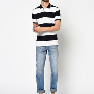 Polo de manga corta a rayas para hombre, estilo casual tejido, diseño de cuello redondo, nuevo diseño transpirable, camisetas polo para hombre - Product Image 1