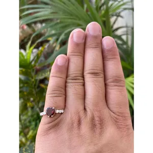 925 <b>Silver</b> Natural <b>Garnet</b> Heart <b>Ring</b> Trendy Engagement Inlay with Rose Gold Gold Rhodium 18K Plating Multiple Options - Product Image 4