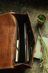 กระเป๋าเอกสารหนังแท้สำหรับทุกเพศกระเป๋าเอกสารใส่แล็ปท็อป calagry XP สไตล์วินเทจกระเป๋าเดินทางลายลูกกวาด - Product Image 3