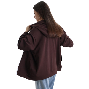 Pas cher prix fermeture éclair à capuche surdimensionné personnalisé imprimé Baggy 100% coton blanc Anti-rides goutte épaule sweats à capuche pour femme - Product Image 3