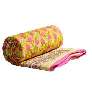 100% Cotton Jaipuri Block Print Quilted Luxury Indian Jaipuri Block Print <b>Quilt</b> Cotton Handmade <b>Floral</b> <b>Quilt</b> - Product Image 4