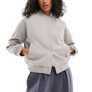 Chaquetas Varsity Cortas para Mujer, Color Personalizado, Teñido Liso, Resistentes al Viento, con Mangas de Cuero PU - Product Image 1