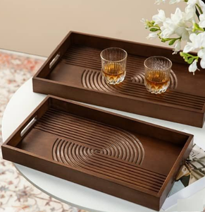 Bandeja de Servir Marrón Oscuro, Plato de Madera Real para Dulces, Rectangular, Ramadán, Eid, Nuevo, Plato para Pastel de Chocolate y Comida - Product Image 1