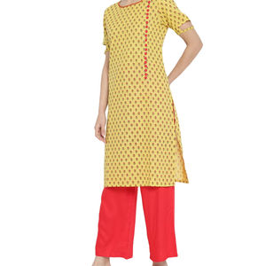 Anarkali Kurta décontracté en coton imprimé fleuri pour femme avec palazzo imprimé Lehriya et décoration à motif Dupatta longueur cheville - Product Image 1