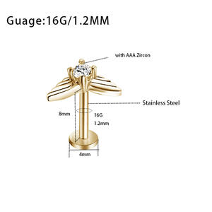 Compra a granel 16G <span class=keywords><strong>Piercing</strong></span> de labio trasero plano de acero inoxidable, <span class=keywords><strong>Piercing</strong></span> de oreja con rosca interna con tachuelas hipoalergénicas de circón blanco - Product Image 5