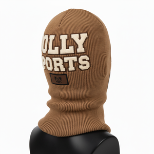 Balaclava en tricot acrylique de haute qualité, texture côtelée douce, couleur marron, trois panneaux, ajustement parfait avec logo brodé personnalisé, balaclava pour hommes - Product Image 4