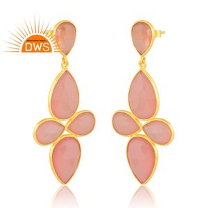 Última tendencia Plata esterlina 18K Chapado en oro Natural Rosa Calcedonia Piedra preciosa Cuelga Pendiente Demi Joyería fina Fabricante - Product Image 2