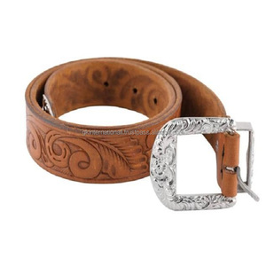 Cinturón de herramientas de cuero occidental de diseñador hecho a mano, cinturón de herramientas vintage en relieve con hoja con hebilla de diseñador Loop & Keeper - Product Image 5