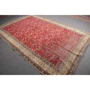 Grand tapis turc vintage de 6,5 x 9,6 pieds, tapis en laine rouge patchwork - Product Image 1