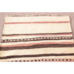 2.6x9 ft Runner Turkish Rug, Vintage Rug, White <b>Brown</b> Geometric <b>Wool</b> Rug - Product Image 5