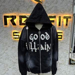 Etiqueta personalizada de alta calidad más demandada Sudadera con capucha con cremallera Pantalla impresa Diamantes de imitación hecho en fábrica precio barato sudaderas con capucha para hombres - Product Image 1