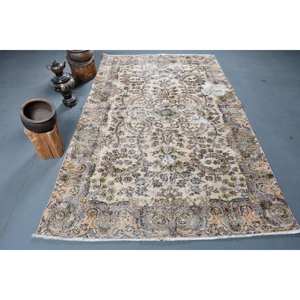 Clásico Beige verde Patchwork lana ecológica alfombra de pelo medio 5,3X8,5 pies hecho a mano Vintage estilo turco Tabriz respaldo de látex - Product Image 1