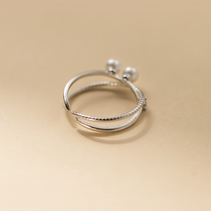 Bague perles croix Bague réglable ouverte en argent sterling 925 avec zircon cubique - Product Image 4