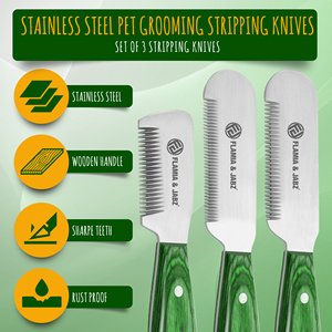 Flamia Jabz Essential Peines peladores de perros de madera grandes Terriers Cuchillo de cardado Mango verde Ecológico Eficaz Aseo de mascotas - Product Image 4