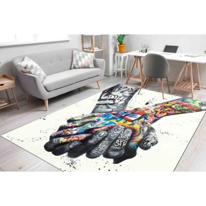 Tapis Graffiti Hands : Tapis d'appoint lavable en machine, motif imprimé, tapis fin non tissé - Product Image 4