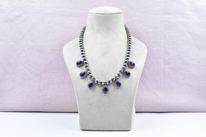 สร้อยคอเทอร์ควอยซ์ดอกรักเร่สีม่วงทำด้วยมือเงินสเตอร์ลิงพร้อมโซ่ปรับได้ - Product Image 4