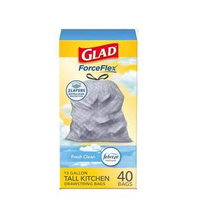 Glad ForceFlex Grands sacs poubelle de cuisine à cordon, frais et propre, 13 gal, 40 ct - Product Image 1