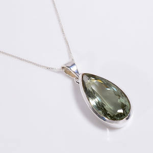 925 Sterling Silver Pendant With Box <b>Chain</b> Necklace Marquise Cut Green Amethyst Gemstone Jewelry, Antique 925 Silver Jewelry - Product Image 2