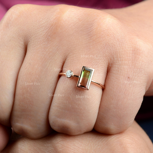 Anillo de turmalina de sandía de moda de oro de 14 quilates, piedra preciosa de turmalina natural con diamante para bodas, fiestas de compromiso, aniversarios - Product Image 4