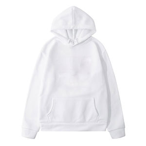 Sudadera con capucha de cuello redondo de gran tamaño con logotipo personalizado OEM, ropa de calle en blanco con diseño en relieve y estampado de vellón teñido liso - Product Image 2