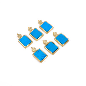 Colgante cuadrado turquesa chapado en oro antideslustre hecho a mano encanto de piedras preciosas naturales para collares y diseño de joyería personalizado - Product Image 3