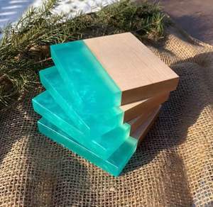 Posavasos de resina de madera de acacia, posavasos cuadrados de corcho con logotipo personalizado resistente al calor, ecológico, - Product Image 1