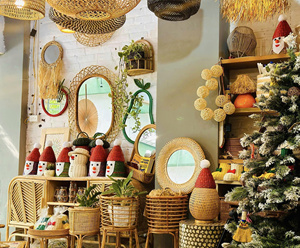 Juego de adornos navideños de mimbre y mimbre natural ecológico para decoración de árboles hecha a mano y decoración del hogar de vacaciones artesanía de Vietnam - Product Image 3