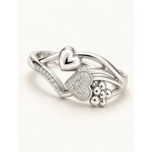 Rose <b>Gold</b> Plated Double Heart Sterling Silver Fashion <b>Ring</b> - Product Image 1