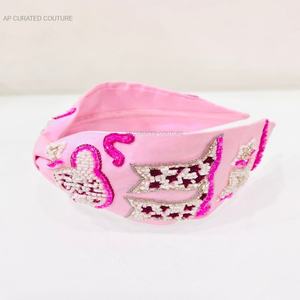 Increíble diseño de zapatos temporada festiva turbante Rosa estilo indio trabajo hecho a mano semilla con cuentas turbante estilo fiesta tocados para mujeres - Product Image 3