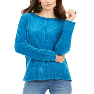Cardigan in ciniglia blu da donna Style & Co, traspirante e caldo, casual con logo frontale, moda autunnale, taglia L petite - Product Image 1