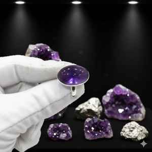 Anillo de Plata de Ley 925 de Alta Calidad para Mujer, Anillos Finos con Amatista Negra Natural, 20% de Descuento y Regalo de Año Nuevo - Product Image 5