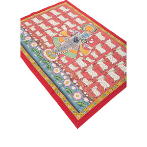 Tapisserie murale en tissu de coton rouge et orange style bohème Pichwai Art pour décoration murale extérieure ou intérieure avec fonction de suspension - Product Image 2