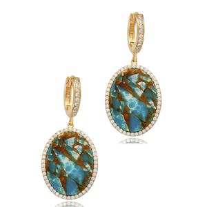 Turquoise CZ Pierre Ovale Design Turc Bijoux Faits À La Main En Gros 925 Boucle D'oreille En Argent Sterling - Product Image 3