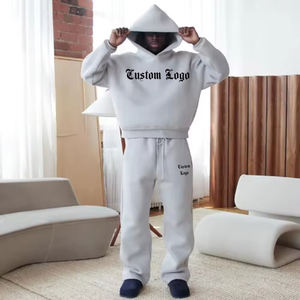 EASYFAST Custom Sweat suit Heavyweight Fleece Cotton <b>Hoodie</b> Sweatpants Set With No <b>String</b> Cropped <b>Hoodie</b> Tracksuit - Product Image 3