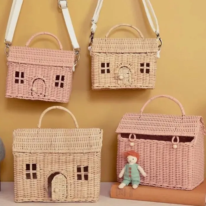 New Arrival House-shaped Rattan Doll House Basket For Kid Toy High Quality Wicker Basket for Home Organizing Wholesale Supplier