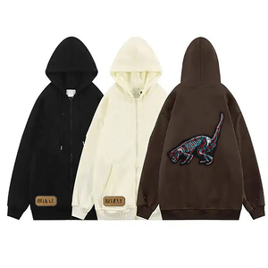 Sudadera con Capucha para Hombre, Corte Regular, Tejido Polar Grueso, Parches, Logotipo Personalizado Bordado, Estilo Desgastado, Color Sólido - Product Image 2