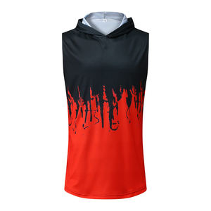 เสื้อฮู้ดแขนกุดทรงสลิมฟิตของผู้ชายสำหรับฝึกเพาะกายวิ่งออกกำลังกายผ้าฝ้ายโพลีเอสเตอร์แบบสวมหัวลายเย็บปะติด - Product Image 3